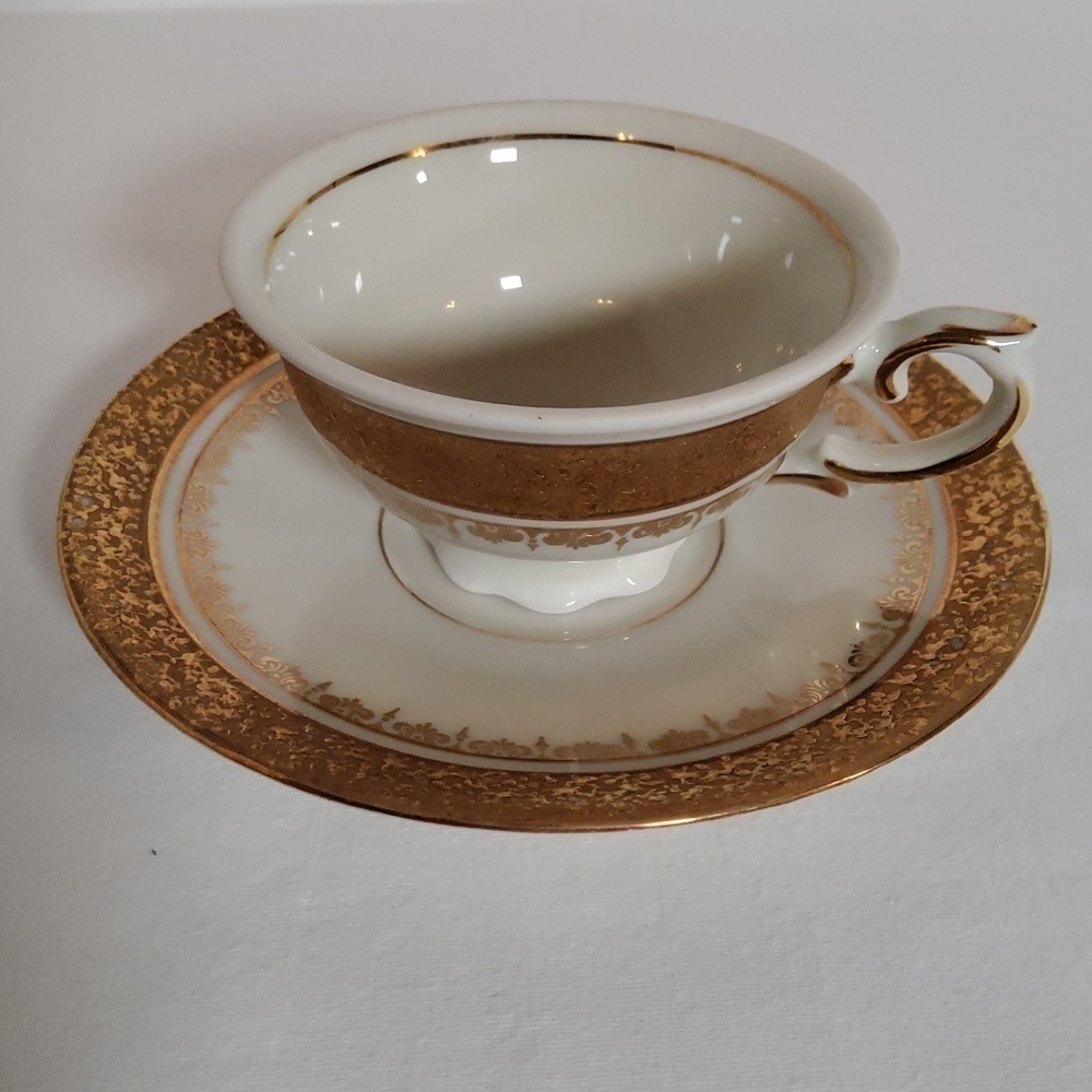 Royal KM Porzellan Bavaria Teacup & Saucer Gold Design
